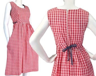Vintage Clothing, Gingham Dress XS S, 70s Dress, July 4th Dress, 70s Sun Dress, Summer Dress, Sleeveless Dress, Boho Dress, SIZE XS S 2 4