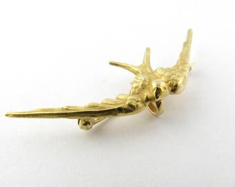 Vintage 14K Yellow Gold Dove Brooch PIn
