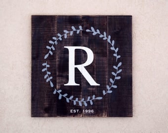 Monogram Wedding Gift Wood Sign, Rustic CUSTOM pallet sign, Initial & Established Est Date Sign, Last Name Letter Sign, Anniversary Gift