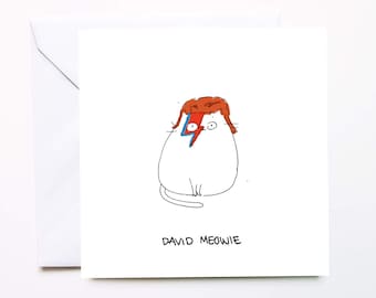 David Bowie Greeting Card - David Meowie / Aladdin Sane / Cat Pun / Cat Card