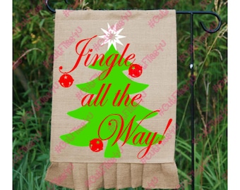 Jingle all the Way! SVG, PNG cut file designs for Silhouette, Cricut using vinyl, HTV for Christmas Holiday December with Tree, Bells, Star
