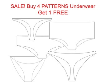 SALE lingerie patterns! Buy 4 Pattern underwear, Get 1 FREE! Pattern Pants, Pattern Thong, Pattern Bikini, PDF Pattern high waist Lingerie