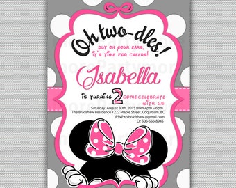 Minnie Mouse Invitation Oh Twodles Invitation, 2nd Birthday Minnie Mouse Invitation, Hot Pink 1st minnie party, Party Twodles, Printable