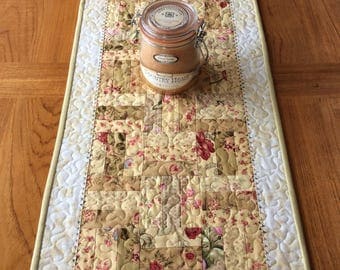 Scrappy Rail Fence Table Runner, Shabby Chic Table Runner, Quilted Table Runner, Scrappy Quilted Runner