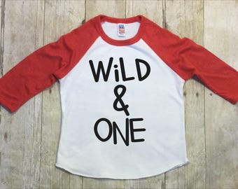 Boys First Birthday Shirt-Birthday Raglan-Wild One Birthday Shirt-Boys First Birthday Raglan-Wild and One Shirt-Smash Cake Shirt-Made in USA