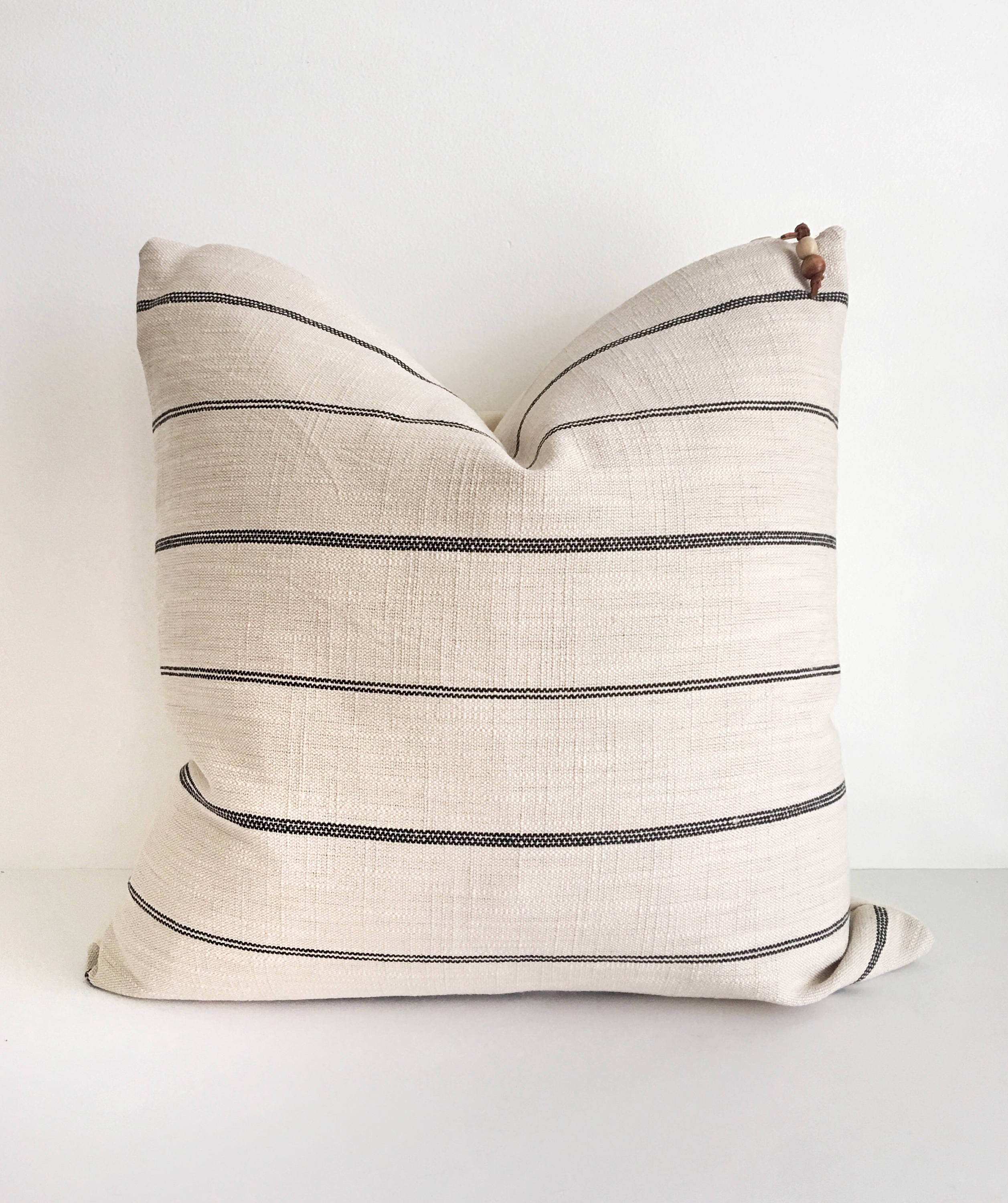Cream and black embossed striped pillow cover 16x16