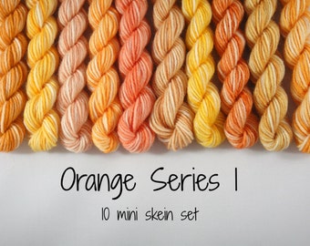 10 Sock Mini Skein Set- 20 yards each- Orange Series 1