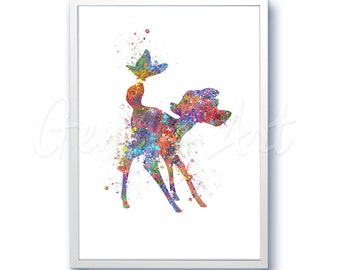 Disney Bambi Watercolor Poster Print - Watercolor Painting - Watercolor Art - Kids Decor- Nursery Decor