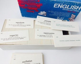 Vintage 80s Vis-Ed English Vocabulary Cards/Vintage Vocabulary Cards/Paper Craft Supply/Scrapbooking Supply/Card Making Supply