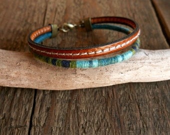 Mens bracelet, Valentine Gift for him, Leather bracelet, Mens gift, Blue bracelet, Woven bracelet, Bracelet for him, Ethnic bracelet for him