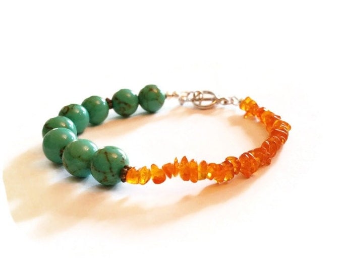 Baltic Amber and Turquoise Bracelet, Chakra Jewelry, Metaphysical Bracelet, December's Birthstone, Unique Birthday Gift, Gift for Her, B003