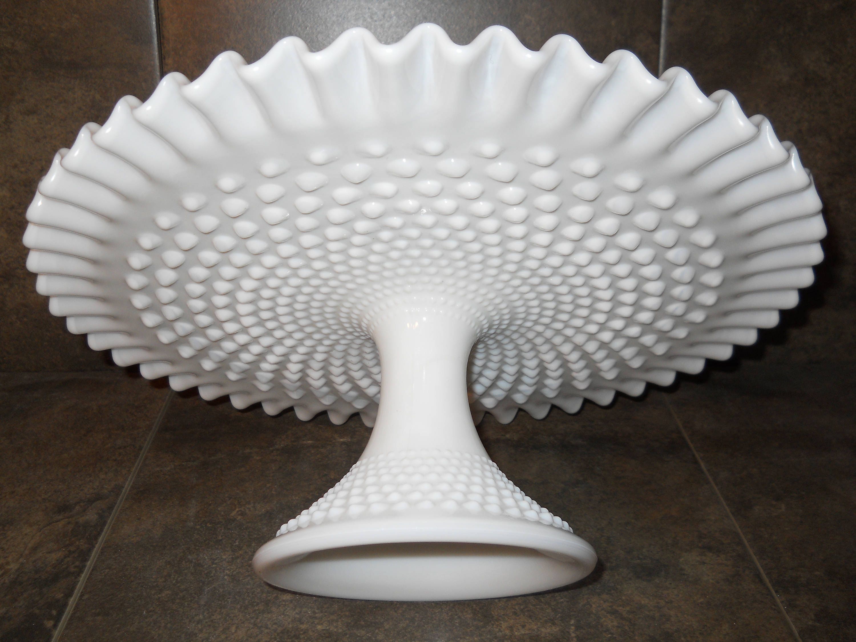 Vintage Fenton Milk Glass Hobnail Cake Stand