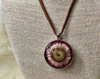 Handmade, Homegrown Strawflower Pendant Necklace