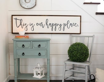 This is our happy place | 1'x4' | wood sign | framed sign | gallery wall | custom sign | large wood sign | home decor