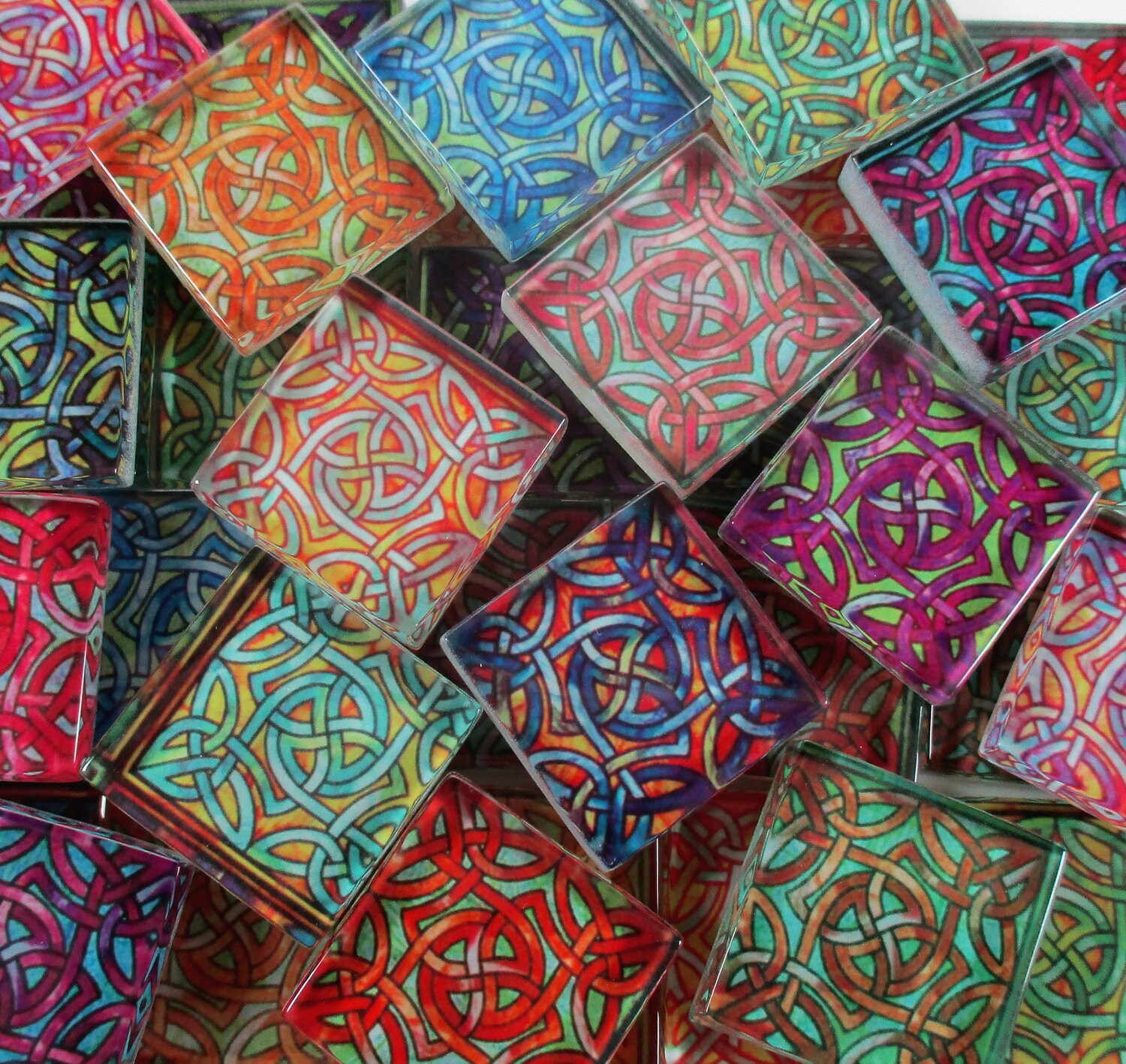 Glass Mosaic Tiles Jewel Tones Celtic Knot Mixed Colors 1
