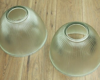 Vintage holophane lamp shades - pair of industrial clear glass lamp shades - industrial lighting - industrial lights - vintage lighting