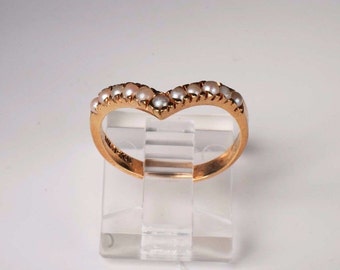 14K Yellow Gold Seed Pearl Ring, size 6.5