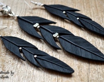Black necklace Gothic jewelry Long dangle earrings Raven jewelry Raven necklace Feather jewelry Feather necklace Feather earrings .ahb