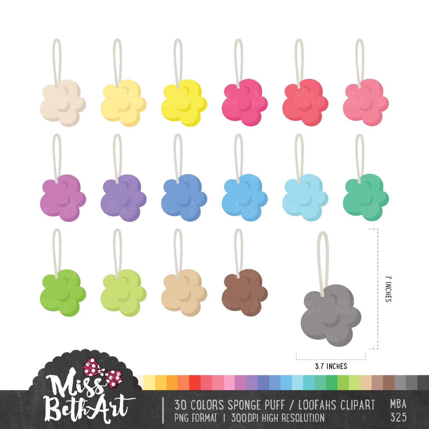 30 Colors Shower Puff Clipart Instant Download from Missbethart on