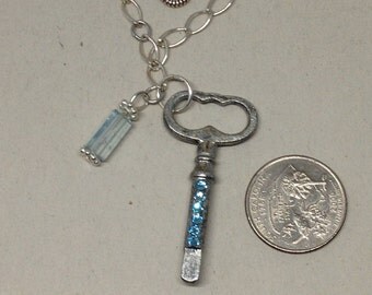 Vintage Key Necklace with Aquamarine