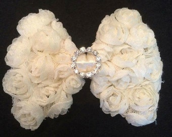 Ivory 3D Chiffon Rose Hair Bow