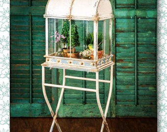 Large Terrarium with Stand // French Country // Vintage Farmhouse // Shabby Chic // Terrarium // Home Decor // Plant Holder