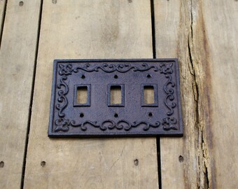 Cast Iron Triple Light Switch Plate Cover