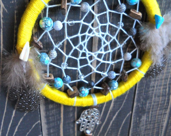 Dreamcatcher yellow Small dream catcher Dream catcher wall hanging Boho Home Décor Living room decor Farmhouse décor Wall art Home decor