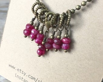 Knitter's Stitch Marker Set - 7pc Faceted Ruby Gemstone Hand Made Knitting Stitch Markers and Progress Keeper by WIPyarns