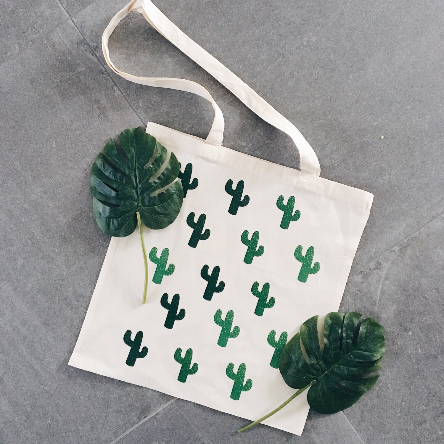 Cactus plants tote bag canvas green