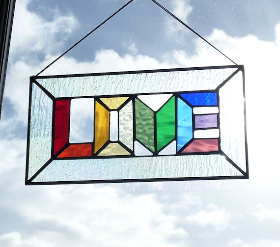 Love rainbow stained glass window panel by NaomisStainedGlass