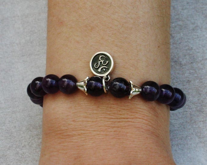 Purple Amethist Ohm Bracelet - With Cute Sterling Silver Ohm Charm And Sterling Silver Spacers