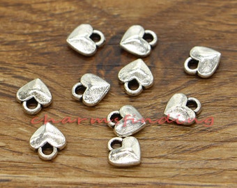 100pcs Heart Charm Tiny Small Heart Valentine Charm Antique Silver Tone 7x8mm cf0757