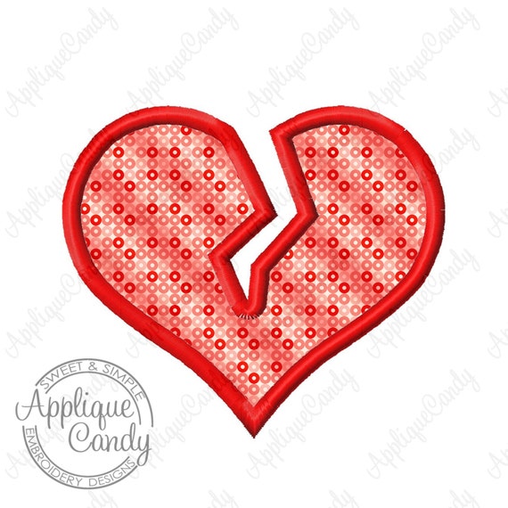 Broken Heart Applique Embroidery Design 3x3 4x4 5x7 6x10