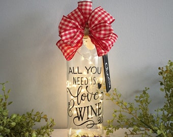 Battery Operated Wine Bottle Light with Fun Saying / Country Home Decor for Wine Lovers / Engagement Gift / Gift for Her / Bestfriend Gift