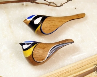 FREE SHIPPING Wood brooch Blue tit - Bird Pin - bird brooch - bird jewelry- Wood Crafts Hanging Bird- Handmade - Gift Australian Birds