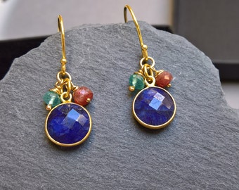 Blue sapphire earrings, gold vermeil dangle earrings, sapphire earrings, gold earrings, blue saphire earrings, gift for her