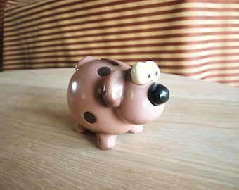 Vintage Ceramic Dog Piggy Bank with Polka Dots– Cartoon Dog Bank