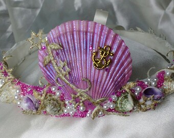 Mermaid crown, pink shell crown, sea shell crown, beach wedding crown, sea queen crown, sea siren, sea princess, sea maiden, OOAK, UK