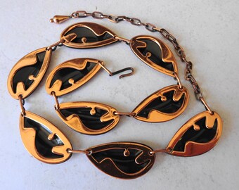 Vintage Mid Century Modernist Copper Link Fish Necklace