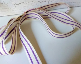 lavender and cream ticking stripe cotton ribbon