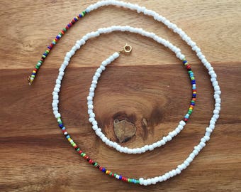 Waist Beads, Multicolored, White, Single Strand, Body Jewelry, Handmade, Custom Colors