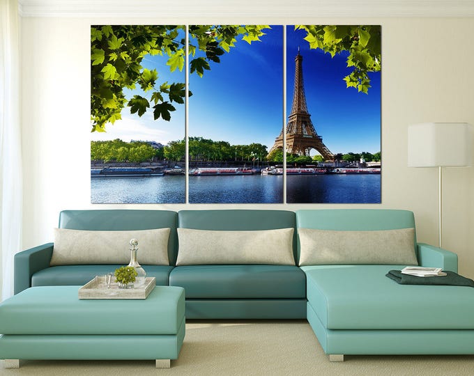 Seine River Paris Eiffel Tower print on canvas, Eiffel Tower photo wall decor for living room, Paris photography wall art print, Paris art