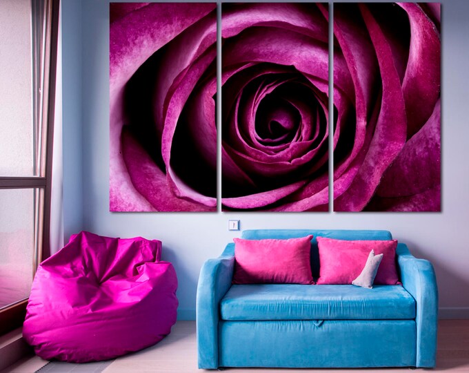 Large rose purle wall art print set on canvas wall decor, pink rose photography flower print large wall art home decor Fine art floral print