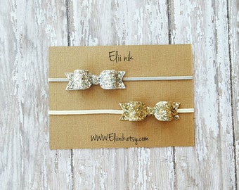 Gold bow headband, baby headband, gold bow headband, silver bow headband, glitter bow headband, silver bow , bow headband set, gold bow