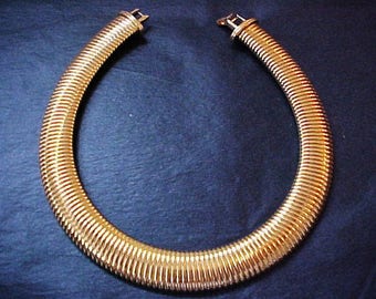 Monet Omega Ribbed Snake Gold Choker Necklace Egyptian Revival vintage