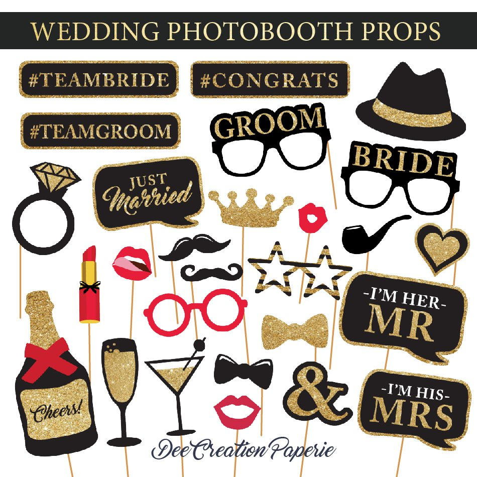 Printable Wedding Photobooth Props Glam Wedding Photo Booth