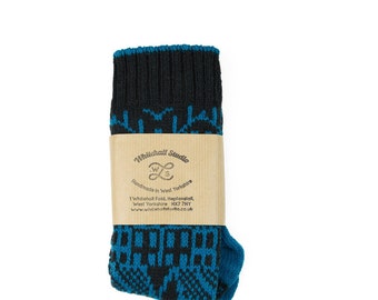 Cashmere knitted socks - Hebden Houses fairisle pattern - luxury knitted socks - charcoal black - cashmere & lambswool