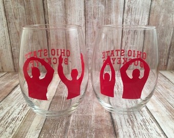 Ohio State Buckeyes Wine Glasses, Ohio State University Gift, O-H-I-O Wine Glasses, OSU Graduation Gift, Ohio State Birthday Gift