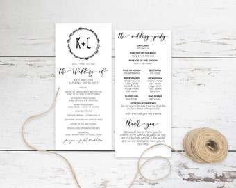 Wedding Program Printable, Wedding Program Template Download, DIY Wedding Program Templates Printable, Wedding Program PDF, Print on Kraft